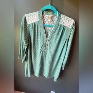 Matilda Jane teal polkadot Lacey blouse size M